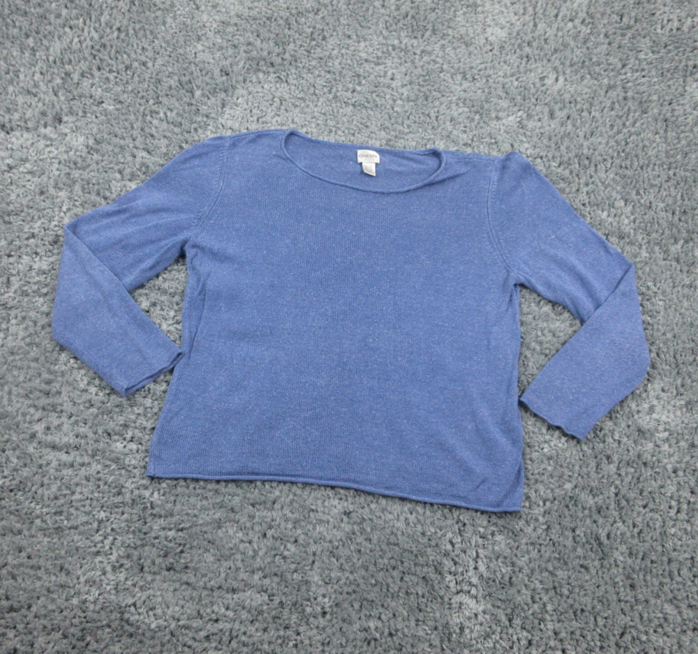 Chicos Shirt Womens 3 Blue Linen Blend Pullover Sweater